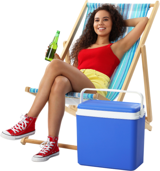 lounge chair and cooler