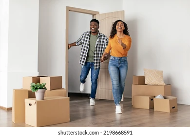 couple running through the door